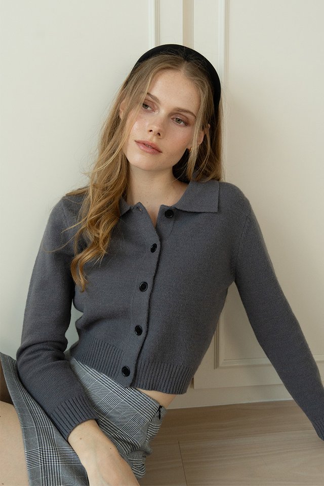 COLLARED CARDIGAN SLATE