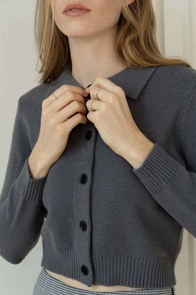 COLLARED CARDIGAN SLATE