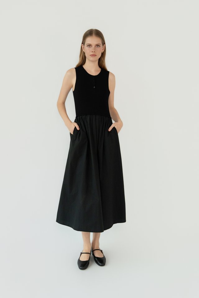 COMBINED MATERIAL DRESS BLACK
