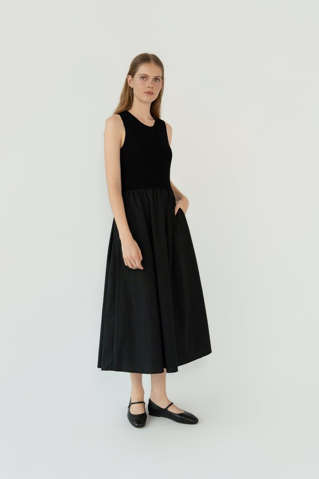 COMBINED MATERIAL DRESS BLACK