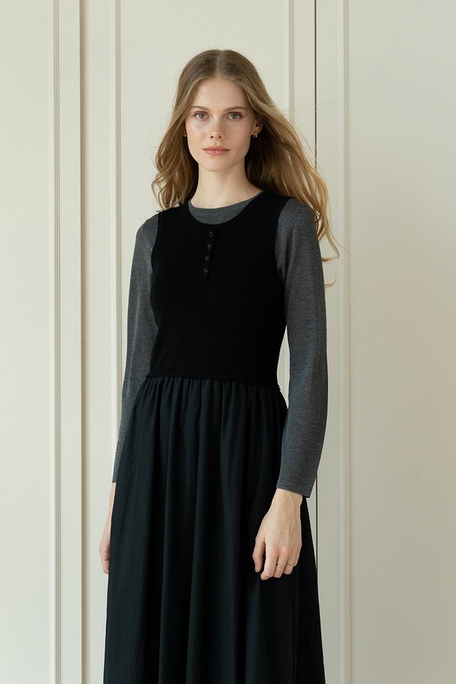 COMBINED MATERIAL DRESS BLACK