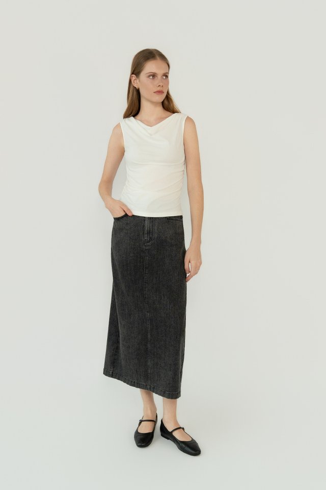 DENIM COLUMN SKIRT WASHED BLACK