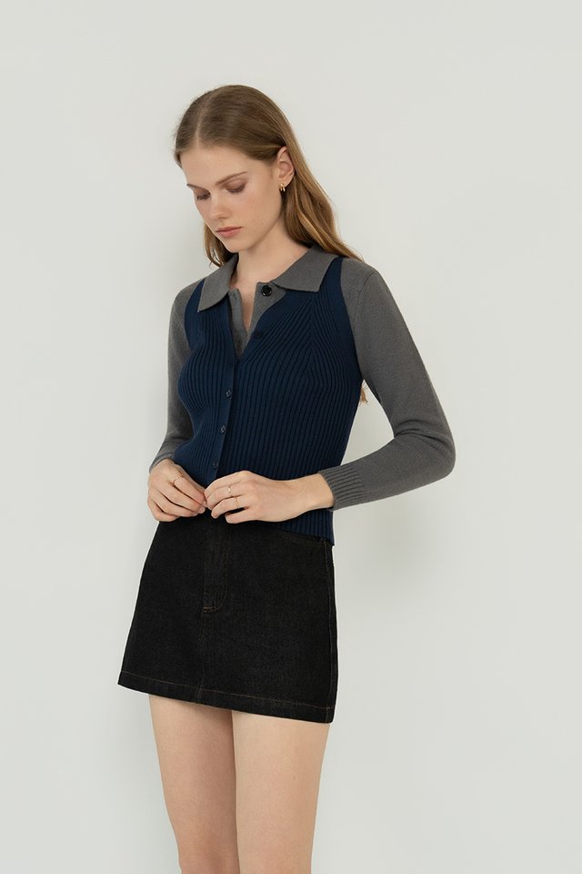 KNIT BUTTON TOP OPAL