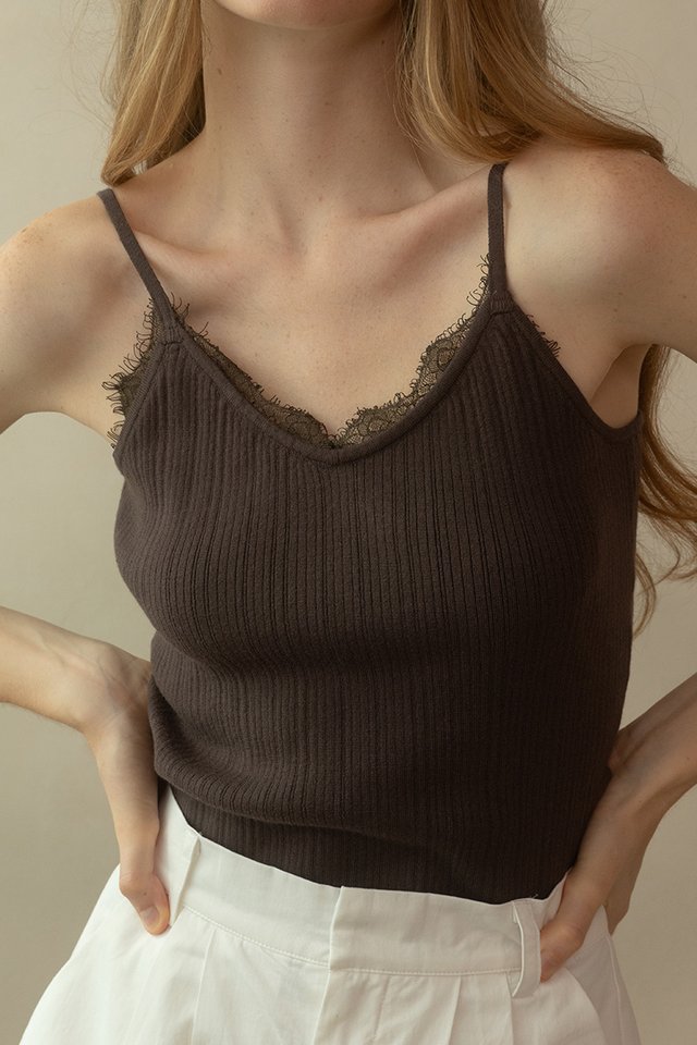 LACE CAMISOLE TOP CHOCOLATE
