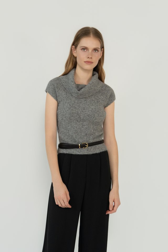 OFF SHOULDER WOOL TOP GREY