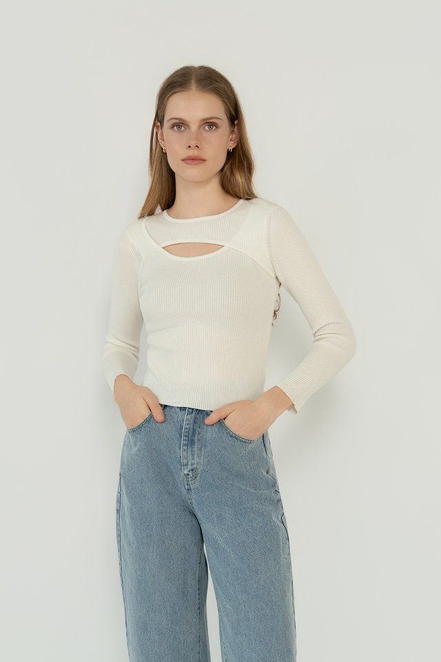 OVERLAP SLEEVED TOP WHITE