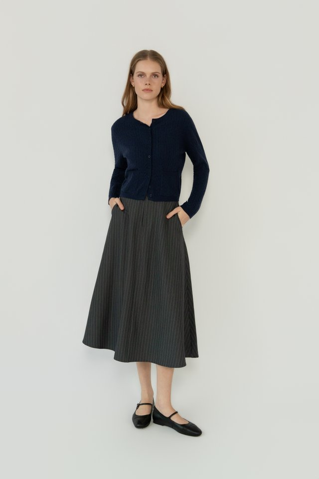 PINSTRIPED FLARE SKIRT GREY