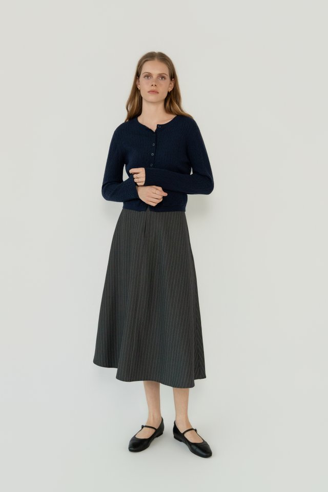 PINSTRIPED FLARE SKIRT GREY