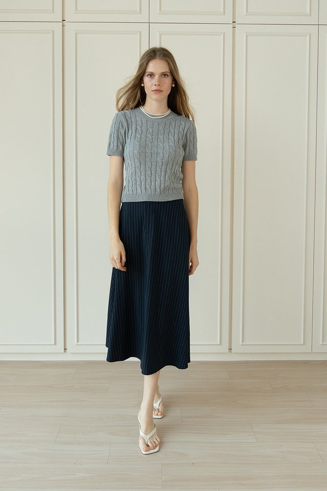 PINSTRIPED FLARE SKIRT NAVY