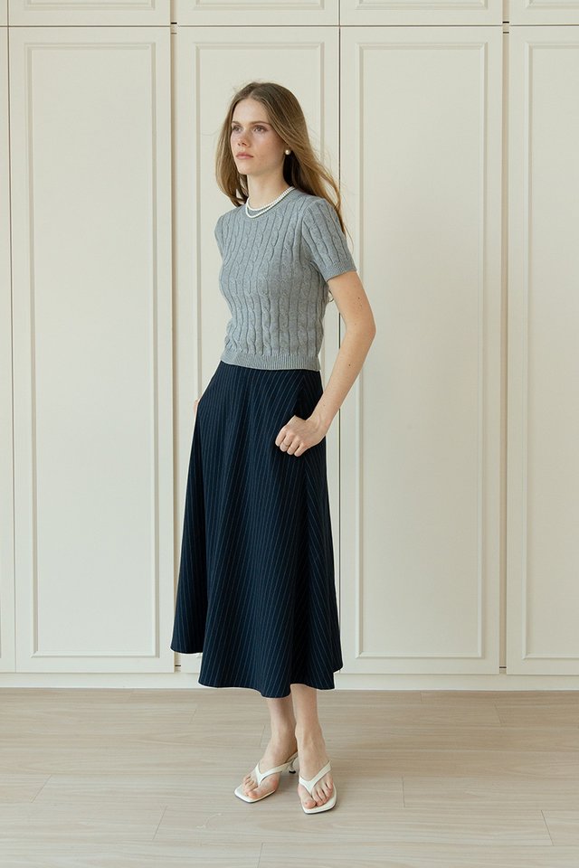 PINSTRIPED FLARE SKIRT NAVY