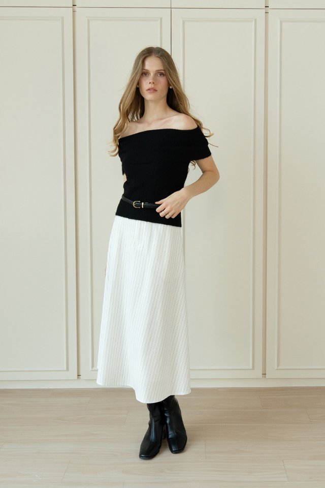 PINSTRIPED FLARE SKIRT WHITE