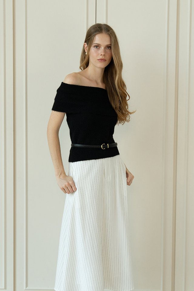 PINSTRIPED FLARE SKIRT WHITE