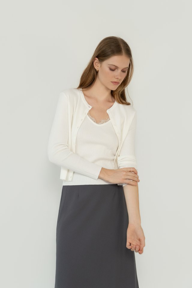 RIBBED KNIT CARDIGAN WHITE