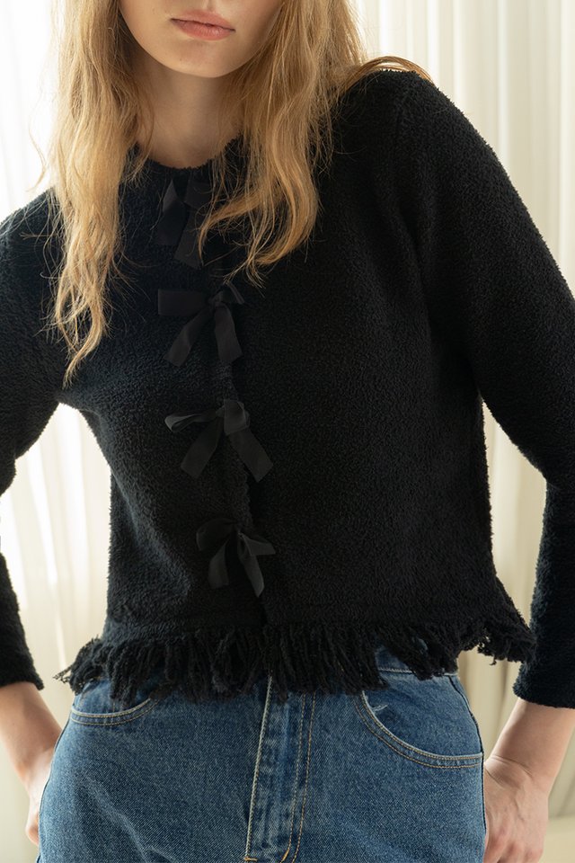RIBBON BOW CARDIGAN BLACK