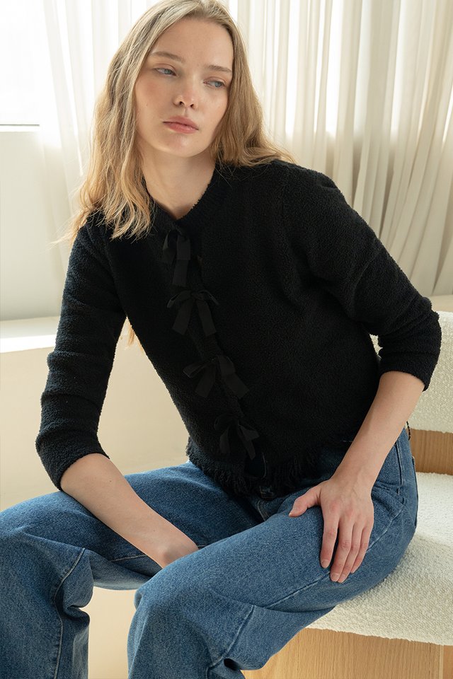 RIBBON BOW CARDIGAN BLACK