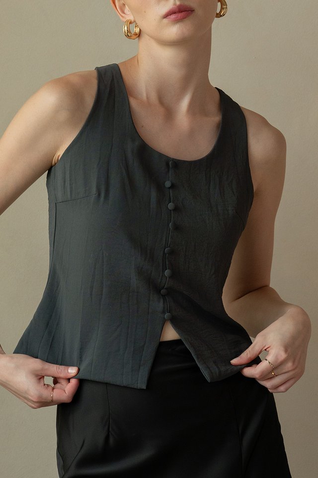 BUTTON TANK TOP CHARCOAL