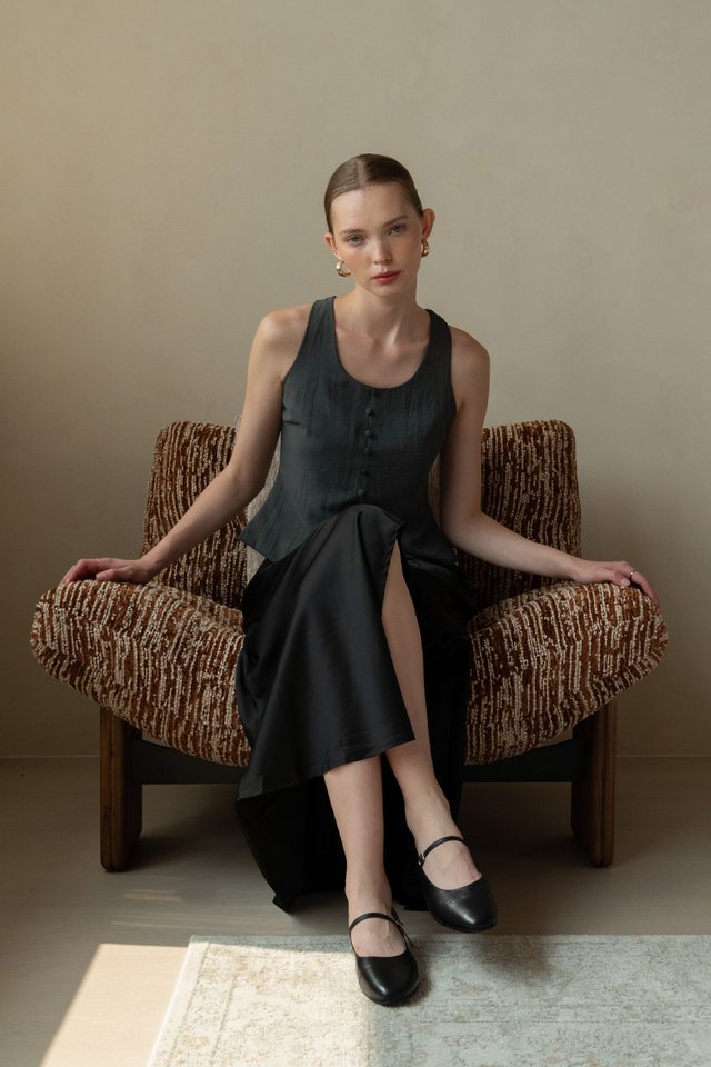 BUTTON TANK TOP CHARCOAL