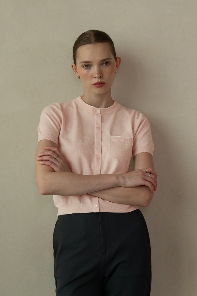 CONTRAST TRIM KNIT TOP SWEETPEA PINK