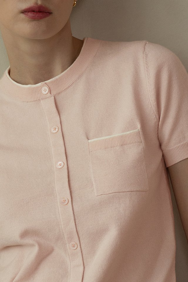 CONTRAST TRIM KNIT TOP SWEETPEA PINK