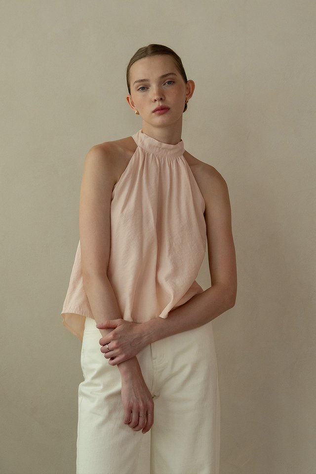 FLOWY SCARF TOP POWDER PINK