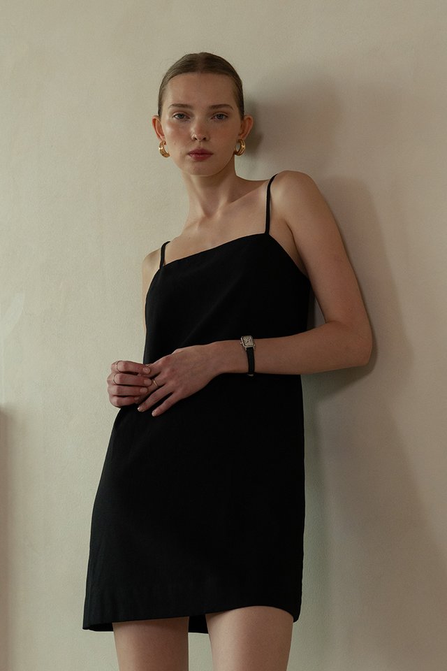 LINEN SHIFT DRESS BLACK