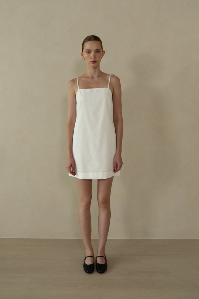 LINEN SHIFT DRESS WHITE