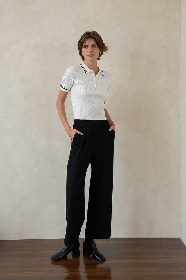 MORGAN KNIT POLO TOP WHITE