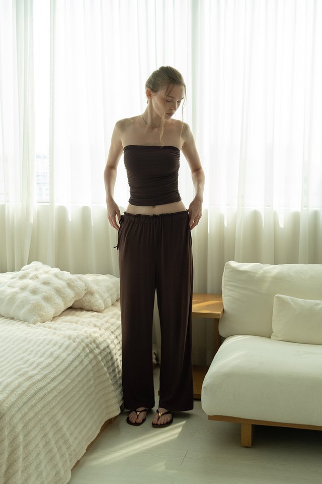 RUCHED BANDEAU TOP BROWN