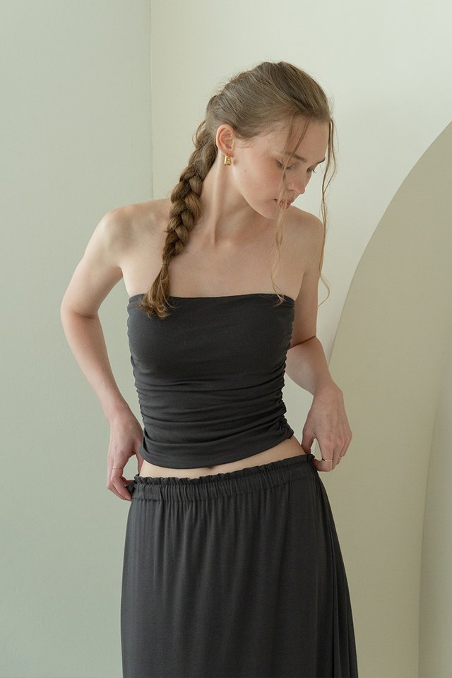 RUCHED BANDEAU TOP CHARCOAL