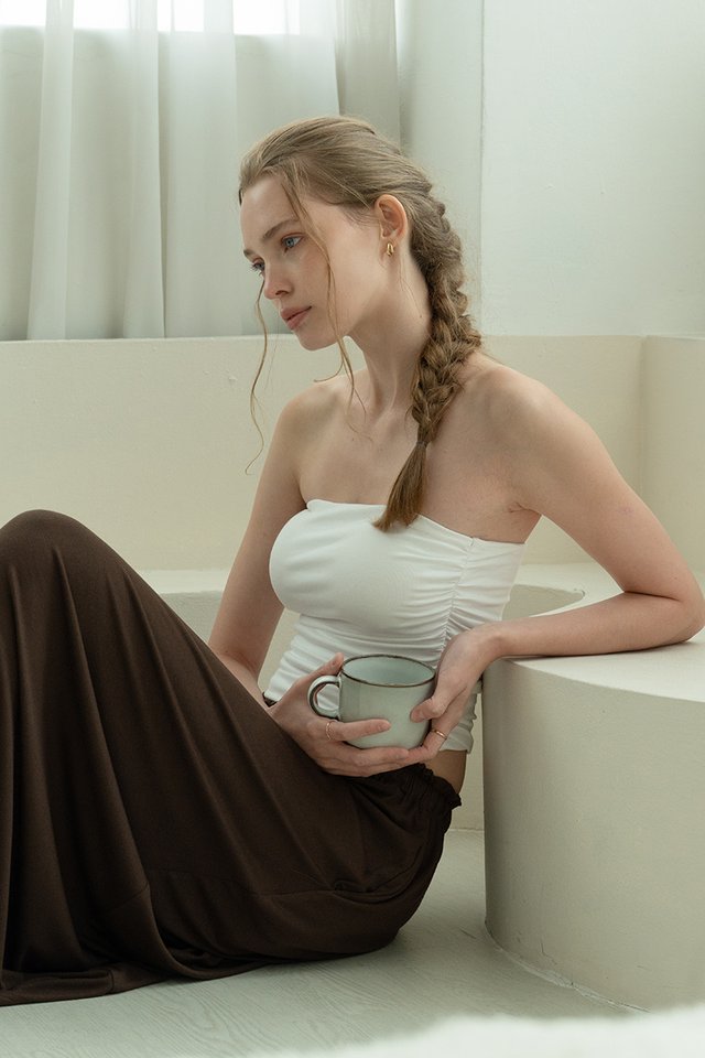 RUCHED BANDEAU TOP WHITE