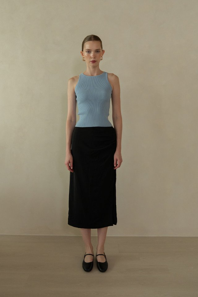 RUCHED MIDI SKIRT BLACK