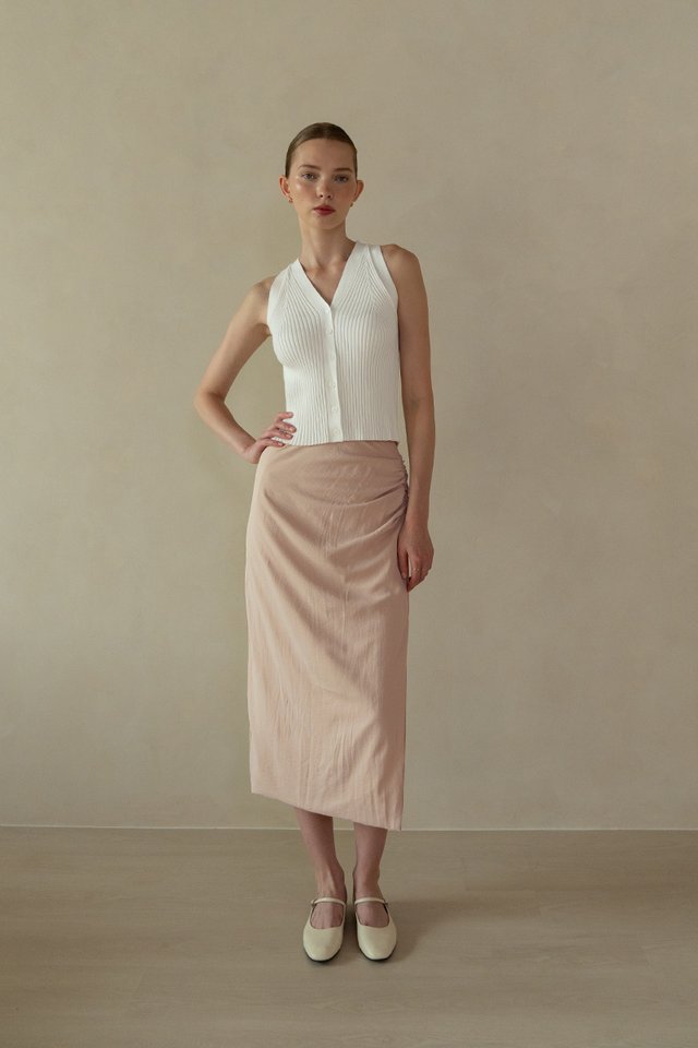 RUCHED MIDI SKIRT POWDER PINK