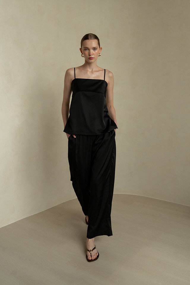 SATIN FINISH DRAWSTRING TROUSERS BLACK