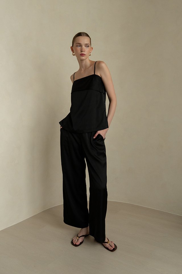 SATIN FINISH DRAWSTRING TROUSERS BLACK