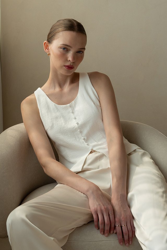 SATIN FINISH DRAWSTRING TROUSERS IVORY