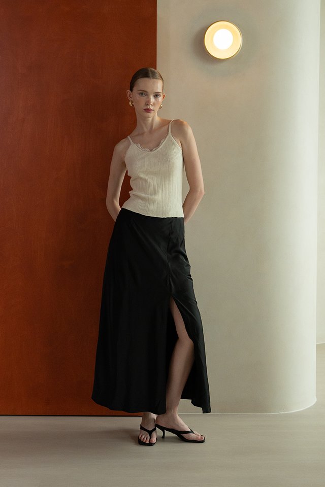 SATIN FINISH MAXI SKIRT BLACK