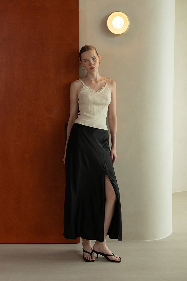 SATIN FINISH MAXI SKIRT BLACK