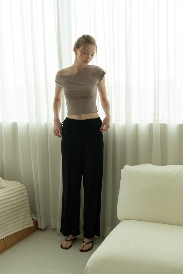 SIDE TIE RELAXED TROUSERS BLACK