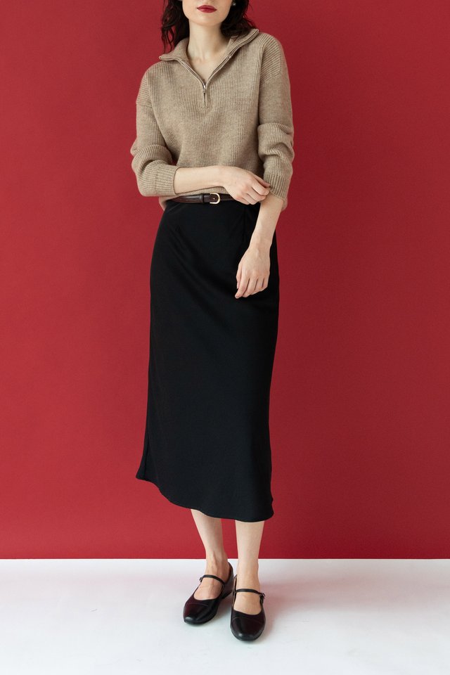 BIAS CUT MIDI SKIRT BLACK