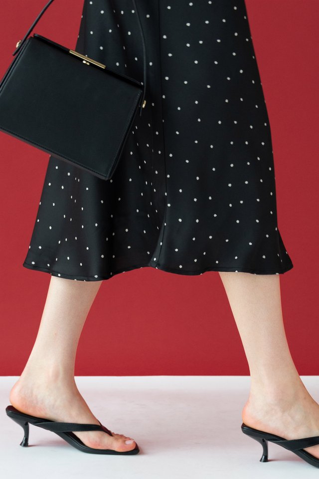 BIAS CUT MIDI SKIRT BLACK POLKA