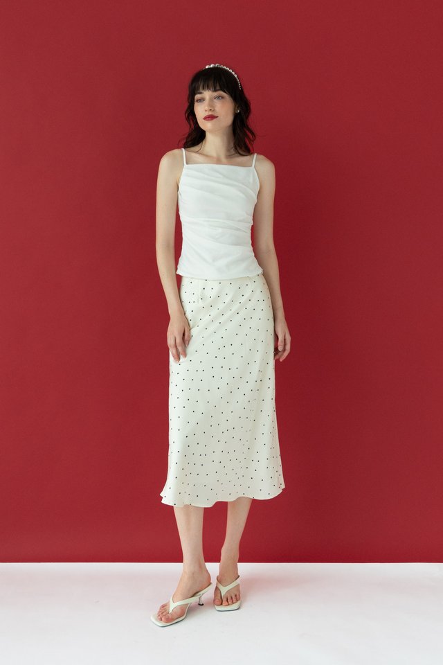 BIAS CUT MIDI SKIRT CREAM POLKA