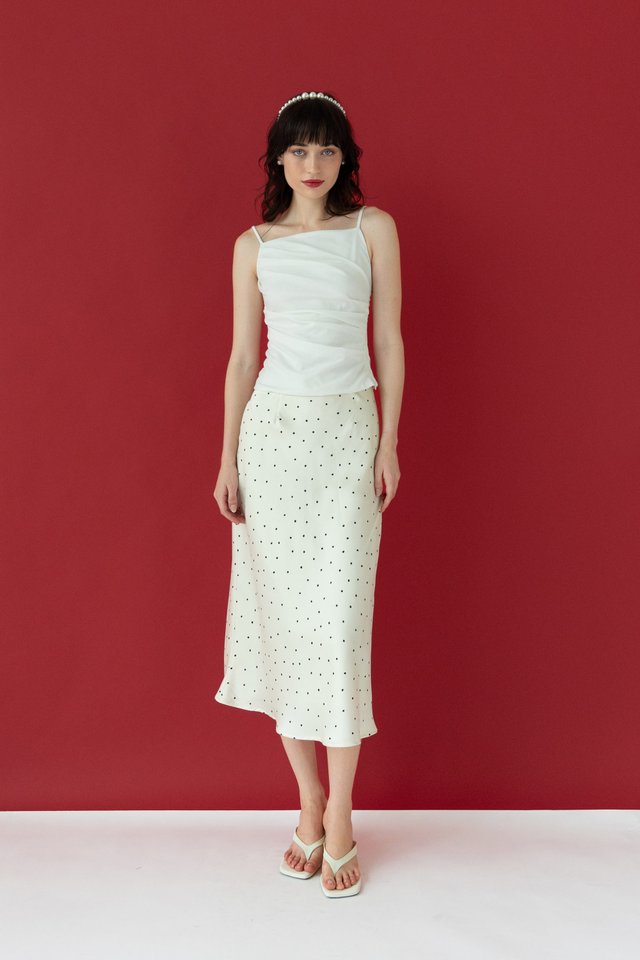 BIAS CUT MIDI SKIRT CREAM POLKA
