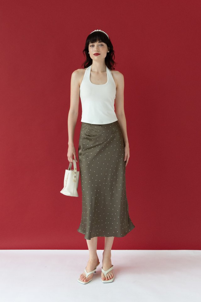 BIAS CUT MIDI SKIRT ETOUPE POLKA