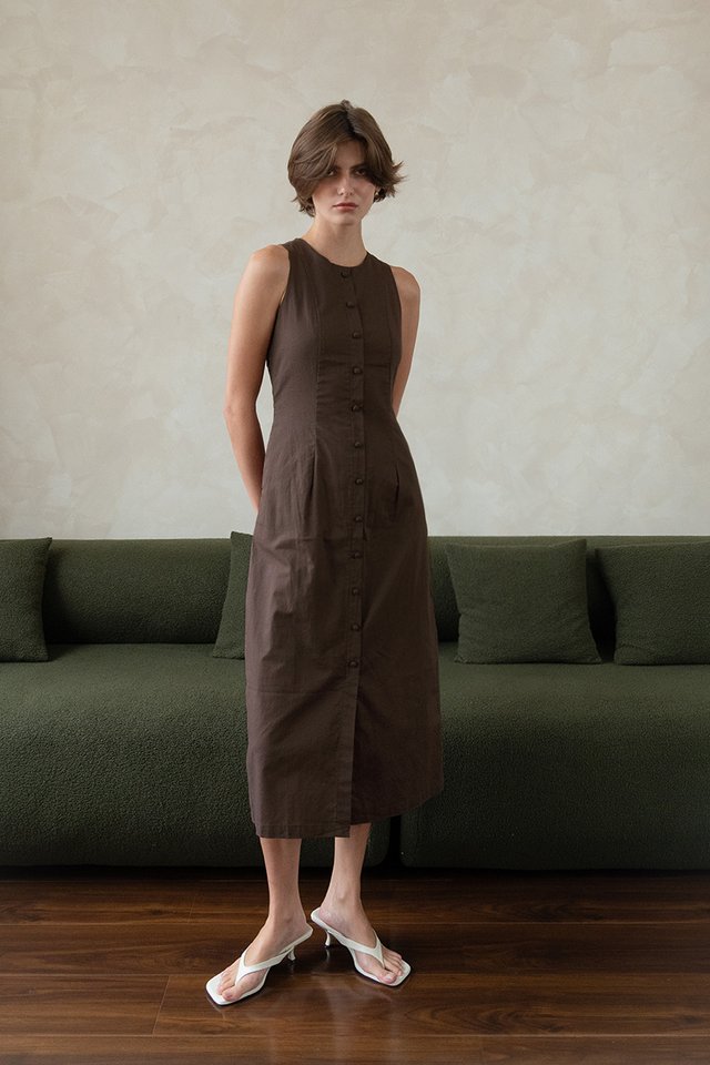 BUTTONDOWN LINEN DRESS UMBER