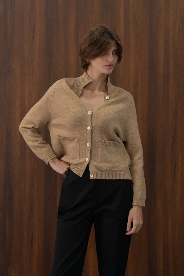 FUNNEL NECK CARDIGAN OAT