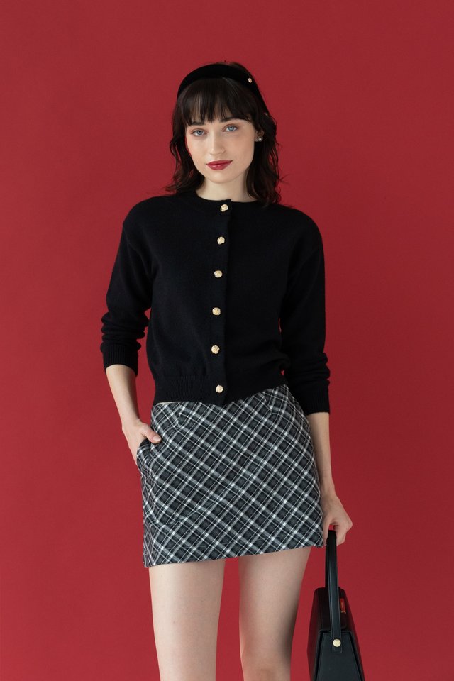GOLD BUTTON KNIT CARDIGAN BLACK