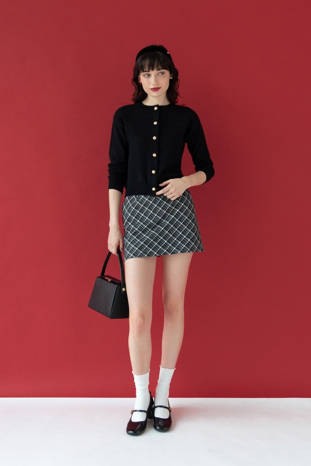 GOLD BUTTON KNIT CARDIGAN BLACK