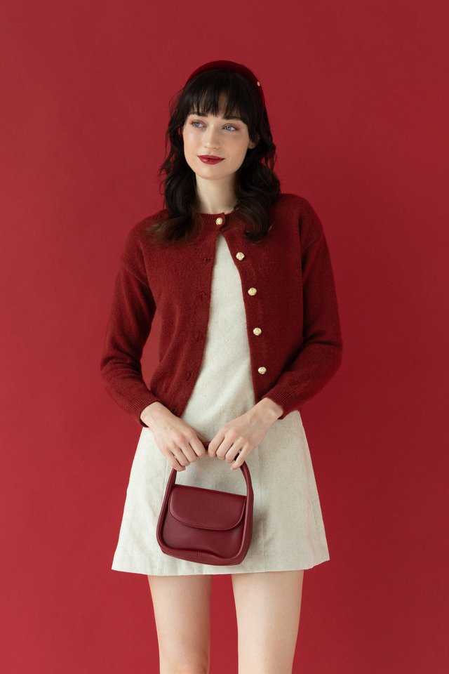 GOLD BUTTON KNIT CARDIGAN BURGUNDY