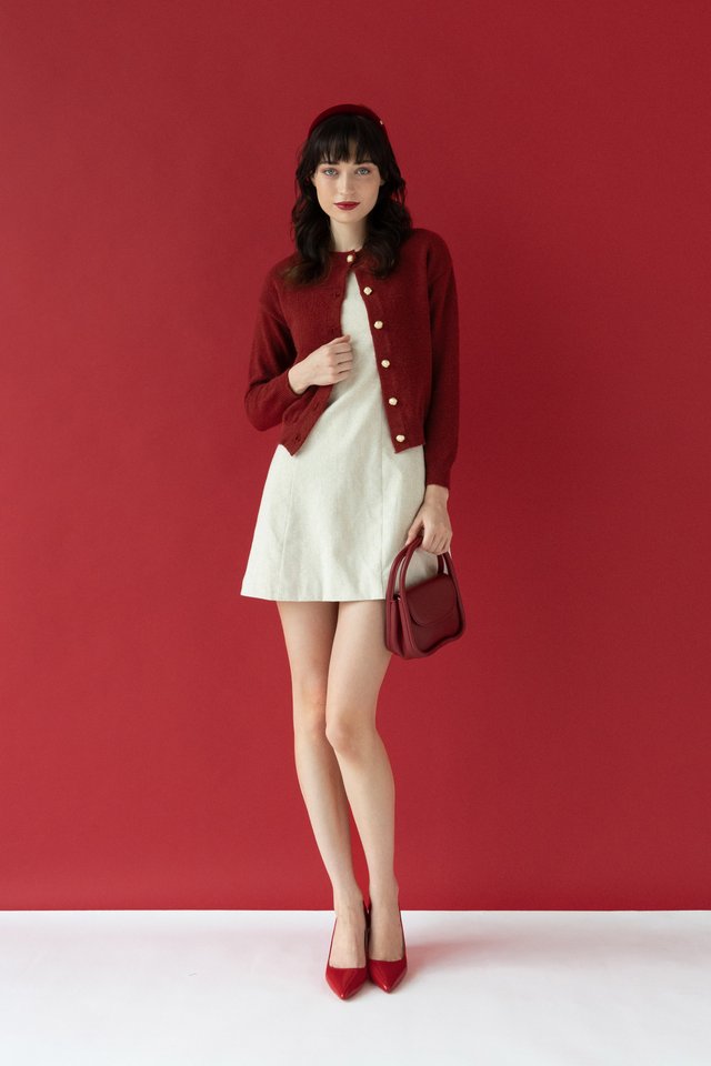 GOLD BUTTON KNIT CARDIGAN BURGUNDY