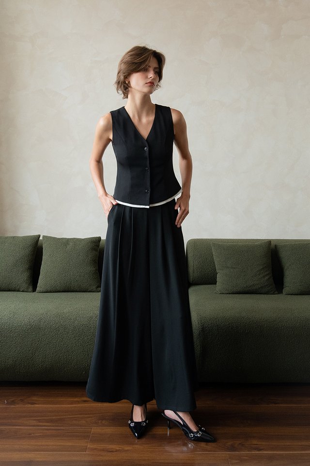 HIGH WAIST FLARE TROUSERS BLACK